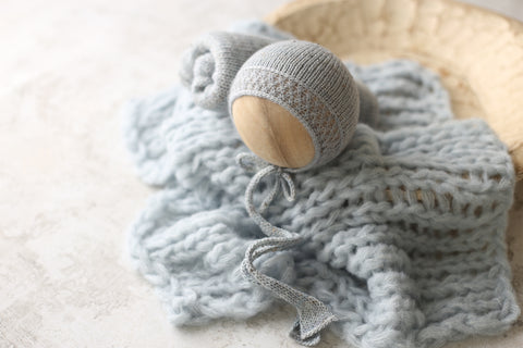Enola tweed bonnet and wrap | Blue Hush | RTS