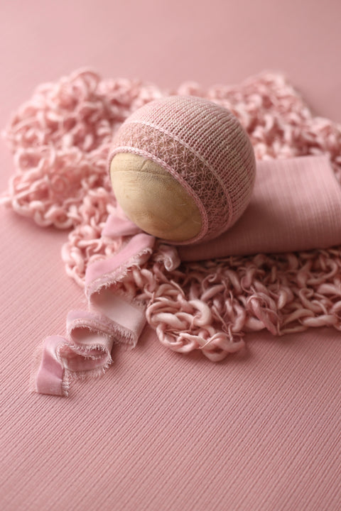 Enola bonnet, silky layer, textured wrap and backdrop set | Tulip Time | RTS