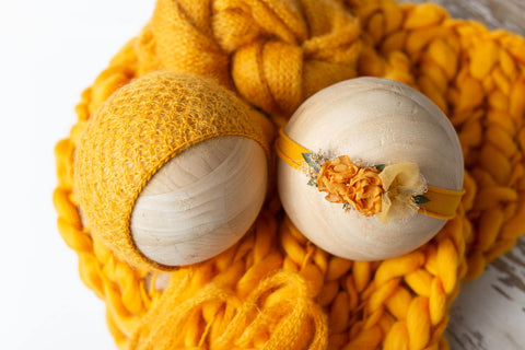 Collab part: Fuzzy Elia bonnet, knit wrap, chunky layer and Golden Stitch headband | Tigerhawk | RTS