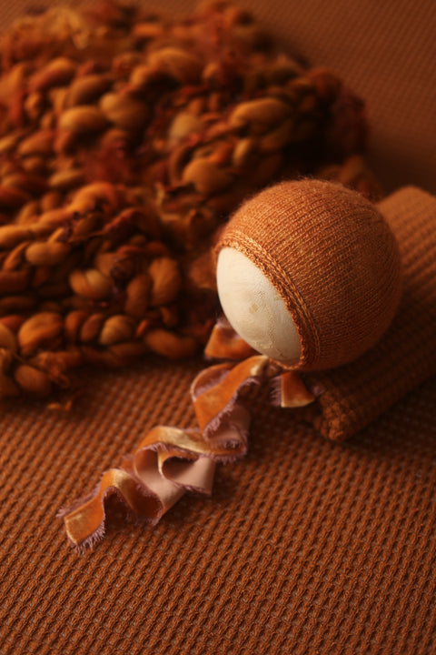 Wave bonnet, curly layer and/or wrap and backdrop set | Pumpkin | RTS