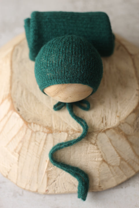 Bonnet and XXL wrap set | Emerald | RTS