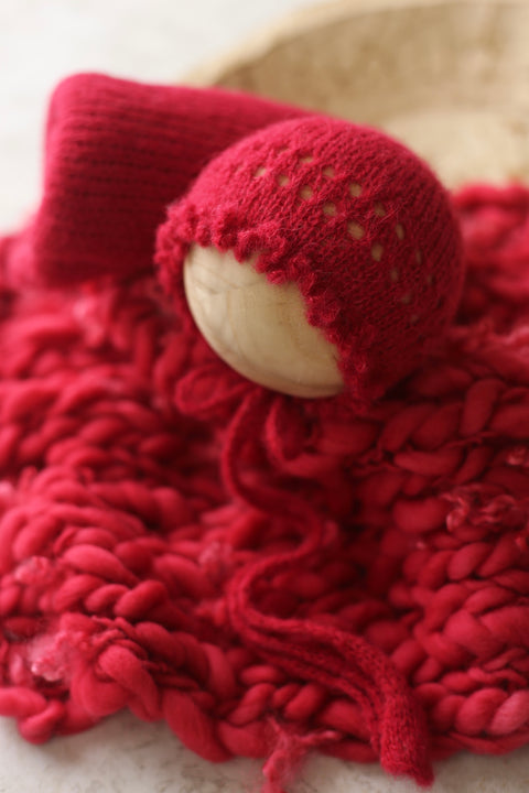 La’Coco bonnet, wrap, mini curly layer set | Red Lipstick | RTS