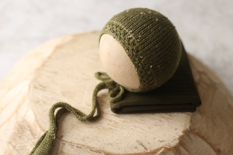 Enola bonnet and ribbed wrap set | {Swamp} | RTS