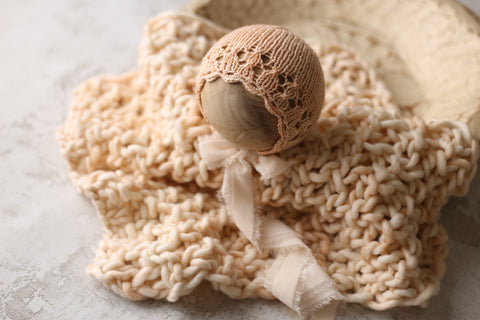 OOAK Marnie bonnet and Asher layer set | September Peach | RTS