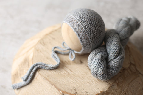 Enola tweed bonnet and wrap | Blue Hush | RTS