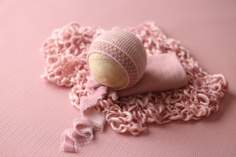 Enola bonnet, silky layer, textured wrap and backdrop set | Tulip Time | RTS
