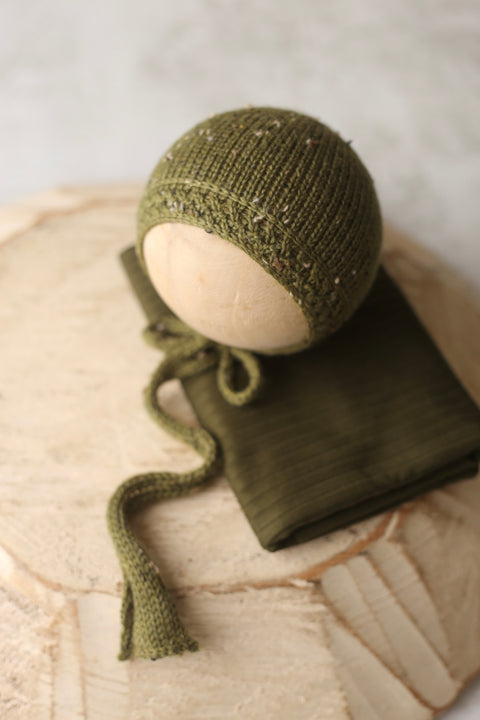 Enola bonnet and ribbed wrap set | {Swamp} | RTS