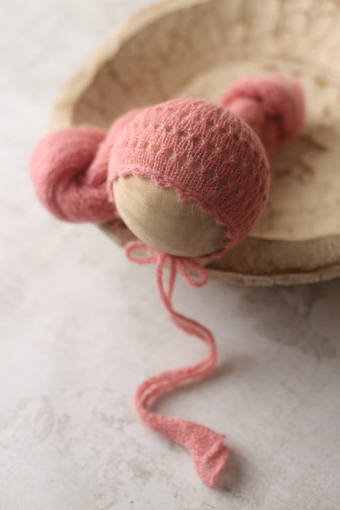 Emmie bonnet and wrap set | Coral Pink | RTS