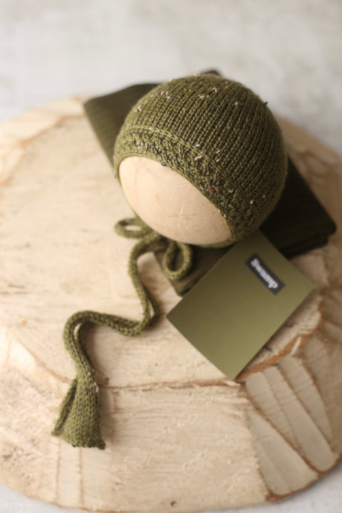 Enola bonnet and ribbed wrap set | {Swamp} | RTS