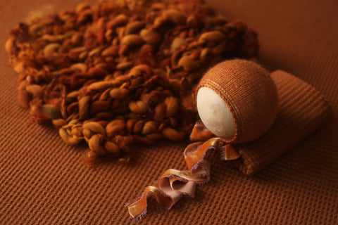 Wave bonnet, curly layer and/or wrap and backdrop set | Pumpkin | RTS