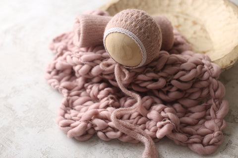 Eyelet Wave bonnet, wrap and/or chunky layer set | {Mae Berry} | RTS