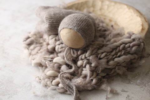 Micah bonnet, wrap and curly layer set | Warm Grey | RTS