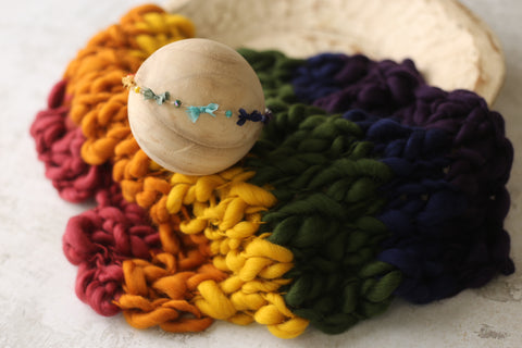 Collab: Golden Stitch Rory bow tieback and/or chunky layer and/or felted heart set | Vintage Rainbow | RTS