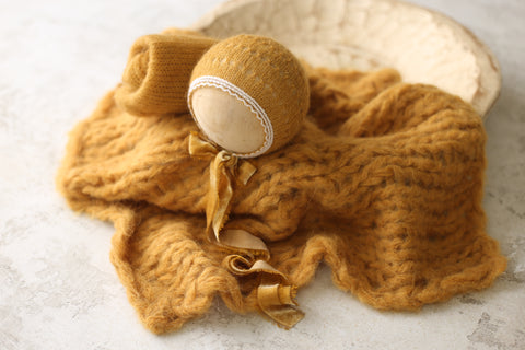 Eyelet Wave bonnet, wrap and Floof layer set | {Cardigan} | RTS