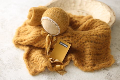 Eyelet Wave bonnet, wrap and Floof layer set | {Cardigan} | RTS