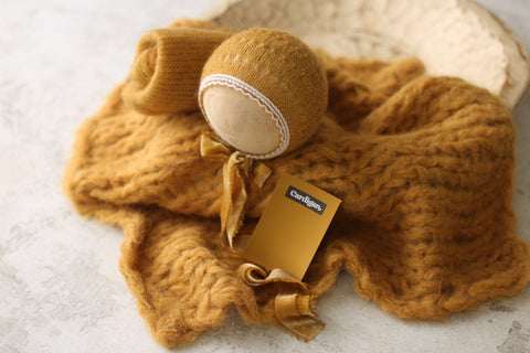 Eyelet Wave bonnet, wrap and Floof layer set | {Cardigan} | RTS