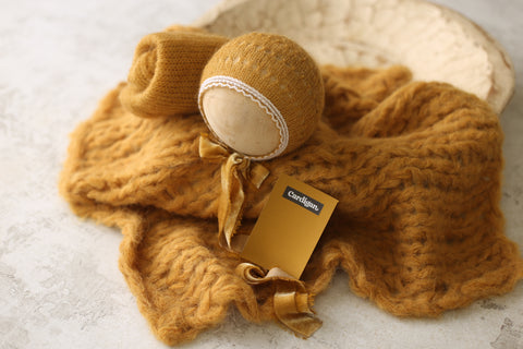 Eyelet Wave bonnet, wrap and Floof layer set | {Cardigan} | RTS