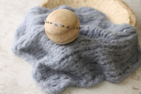 Golden Stitch Star bow tieback and Floof layer set | Dusty Denim | RTS
