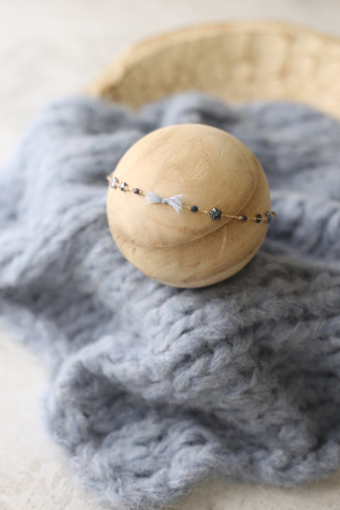 Golden Stitch Star bow tieback and Floof layer set | Dusty Denim | RTS