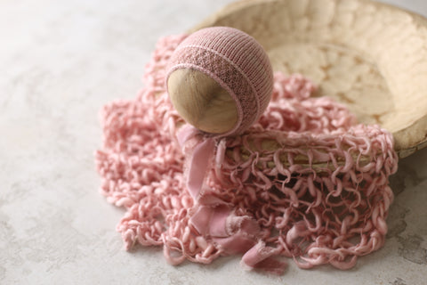 Enola bonnet, silky layer, textured wrap and backdrop set | Tulip Time | RTS