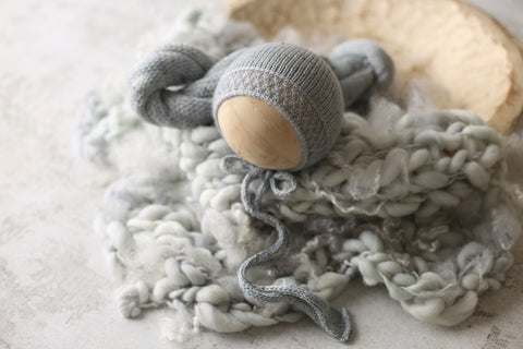 Enola tweed bonnet, wrap and curly layer set | Blue Hush | RTS