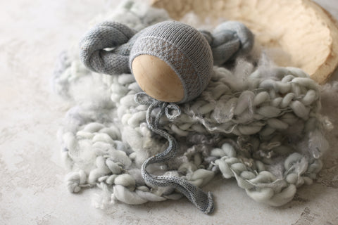 Enola tweed bonnet, wrap and curly layer set | Blue Hush | RTS