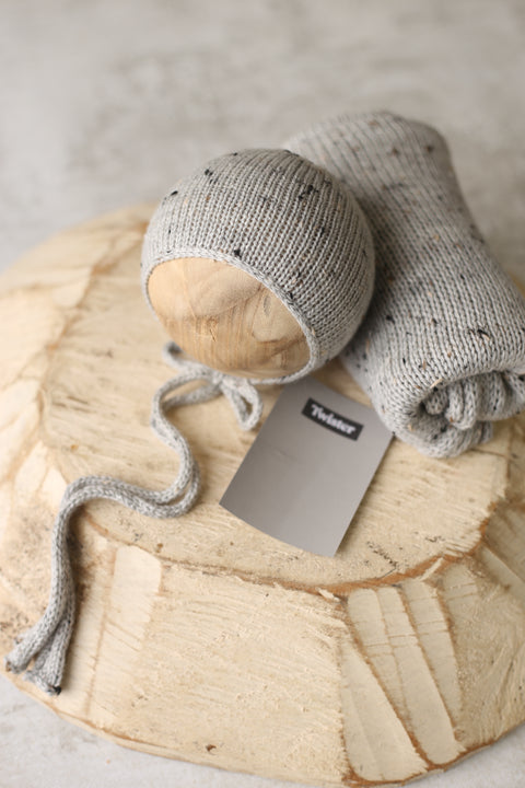 Silver tweed bonnet and wrap | RTS