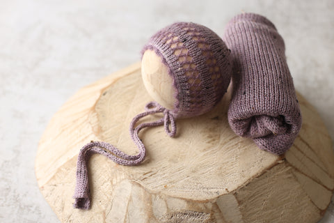 Sho-Shoshie bonnet and plain wrap set | Orchid Tweed | RTS