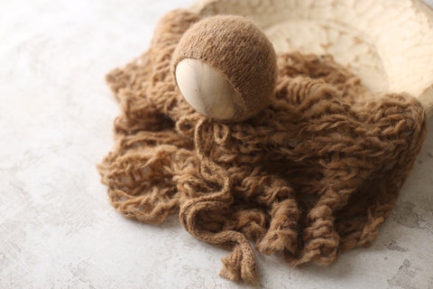 Caramel Asher bonnet and fuzzy layer set | {Prairie} | RTS