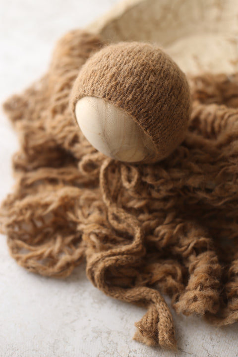 Caramel Asher bonnet and fuzzy layer set | {Prairie} | RTS