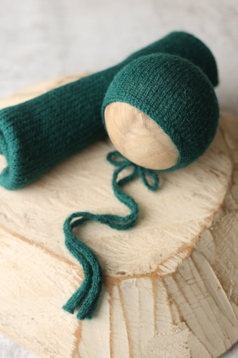 Bonnet and XXL wrap set | Emerald | RTS