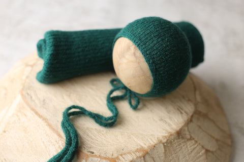 Bonnet and XXL wrap set | Emerald | RTS