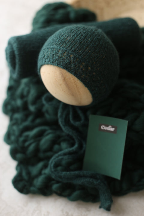 Enola bonnet, knit wrap and/or chunky layer set | {Cedar} | RTS