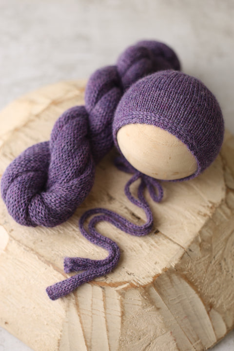 Wave alpaca bonnet and wrap set | Lilac | RTS