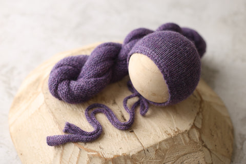 Wave alpaca bonnet and wrap set | Lilac | RTS
