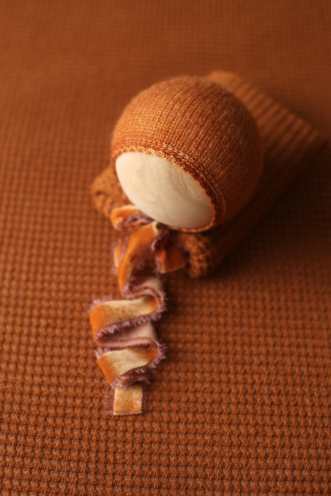 Wave bonnet, curly layer and/or wrap and backdrop set | Pumpkin | RTS