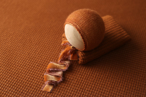 Wave bonnet, curly layer and/or wrap and backdrop set | Pumpkin | RTS