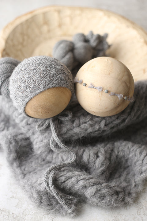 Collab: Drew bonnet, wrap and Golden Stitch Rory tieback set | Grey | RTS