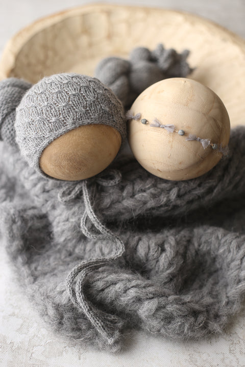 Collab: Drew bonnet, wrap and Golden Stitch Rory tieback set | Grey | RTS