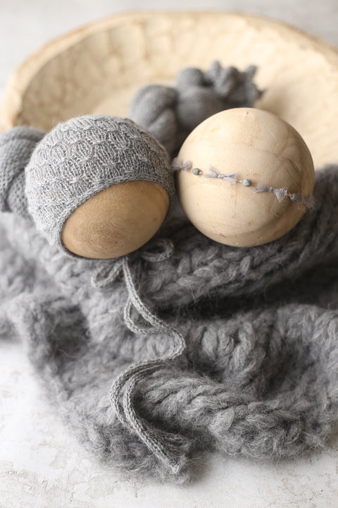 Collab: Drew bonnet, wrap and Golden Stitch Rory tieback set | Grey | RTS