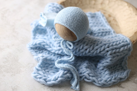 Cotton soft bonnet, fabric wrap and layer set | Baby Blue | RTS
