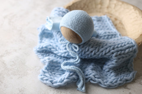 Cotton soft bonnet, fabric wrap and layer set | Baby Blue | RTS