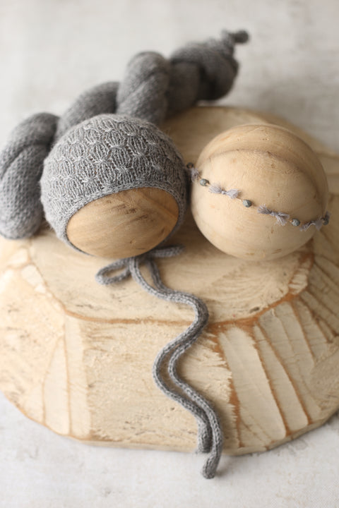 Collab: Drew bonnet, wrap and Golden Stitch Rory tieback set | Grey | RTS