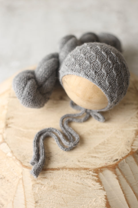 Collab: Drew bonnet, wrap and Golden Stitch Rory tieback set | Grey | RTS