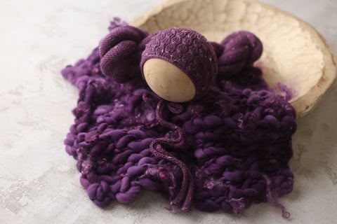 Drew tweed bonnet, wrap and mini curly layer set | Grape | RTS