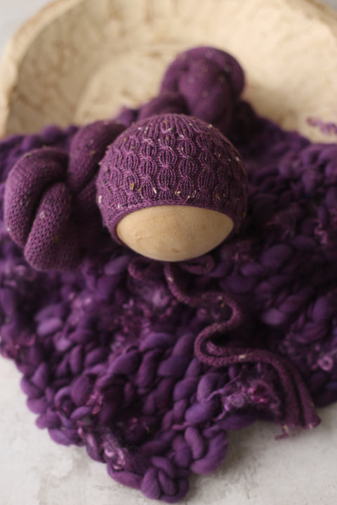 Drew tweed bonnet, wrap and mini curly layer set | Grape | RTS