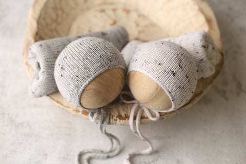 Tweed bonnet and wrap sets | Silver or Cookies & Cream | RTS