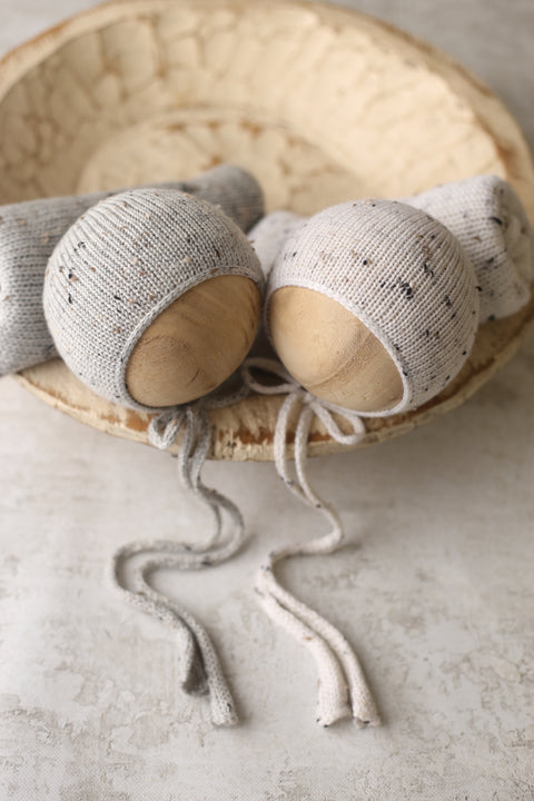 Tweed bonnet and wrap sets | Silver or Cookies & Cream | RTS