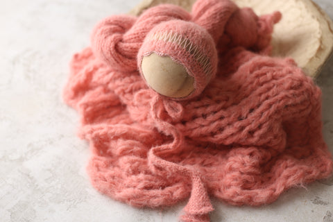 Prairie bonnet, XL wrap and Floof layer set | Coral Petals | RTS