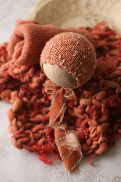 Pebble bonnet, wrap and curly layer set | Terracotta | RTS